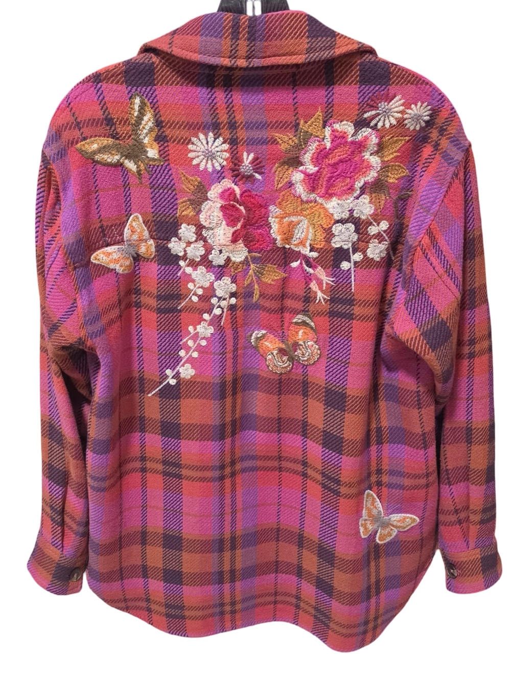 Johnny Was Pink Orange Plaid Embroidered Jacket